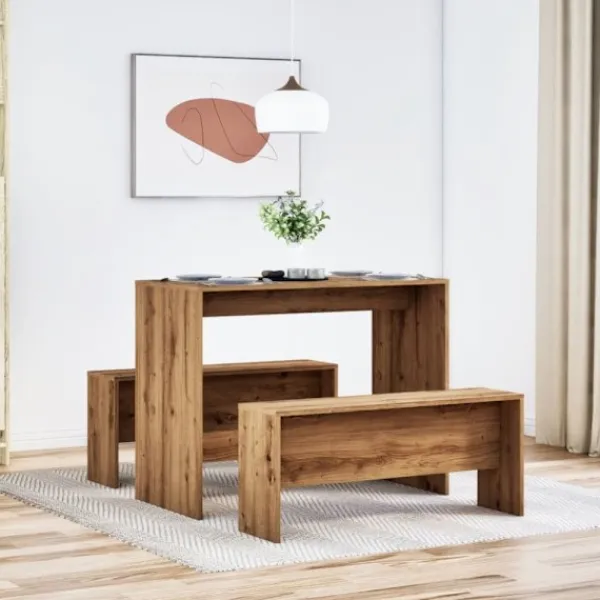 vidaXL Matgrupper>Matbord med bänkar 3 delar ek konstruerat trä