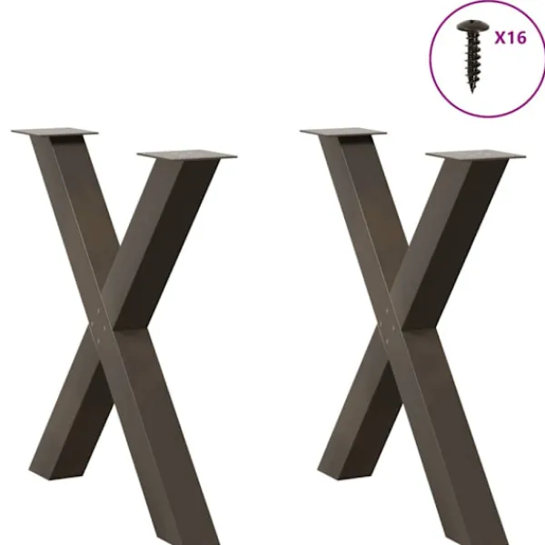 vidaXL Matbord>Matbordsben X-formade 2 st naturstål 70x(72-73) cm stål
