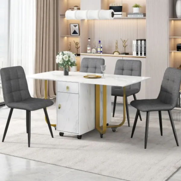 Matgrupper>Matsalsgrupp (set, 150×80×76cm matbord med 4 stolar), hopfällbart köksbordset, matrumsstol i linne