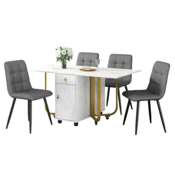 Matgrupper>Matsalsgrupp (set, 150×80×76cm matbord med 4 stolar), hopfällbart köksbordset, matrumsstol i linne