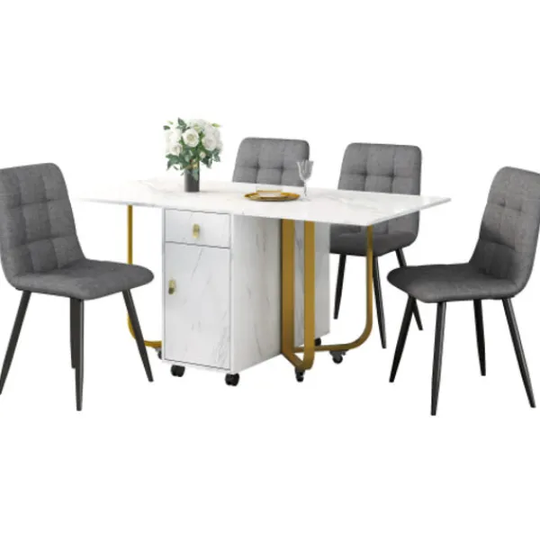 Matgrupper>Matsalsgrupp (set, 150×80×76cm matbord med 4 stolar), hopfällbart köksbordset, matrumsstol i linne