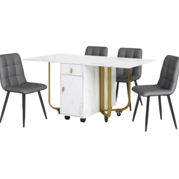 Matgrupper>Matsalsgrupp (set, 150×80×76cm matbord med 4 stolar), hopfällbart köksbordset, matrumsstol i linne