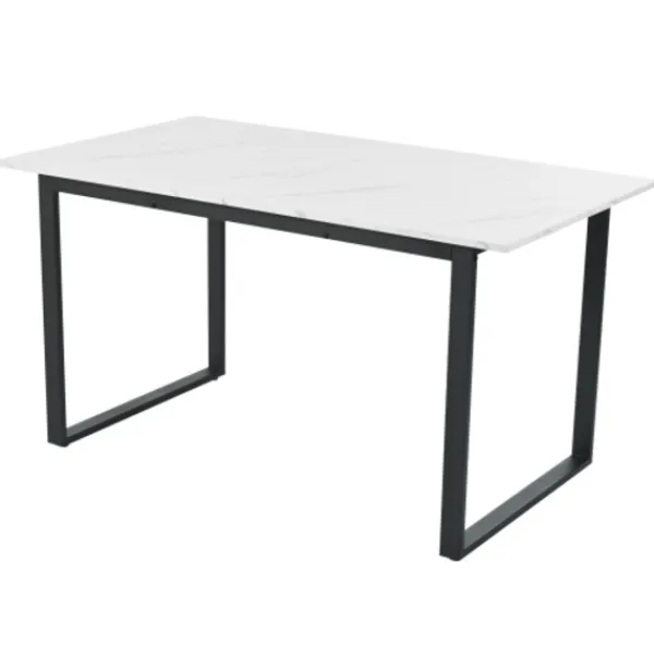 Matgrupper>Matsalsset med 8 sammetsstolar & utdragbart bord (140-180x80cm), grå, vit MDF-skiva & svarta ben, modernt