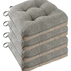 Stolar>Matsalsstolar halkfria kuddar, set om 4, 46*43*9 cm, sittdyna med band, ljusgrå
