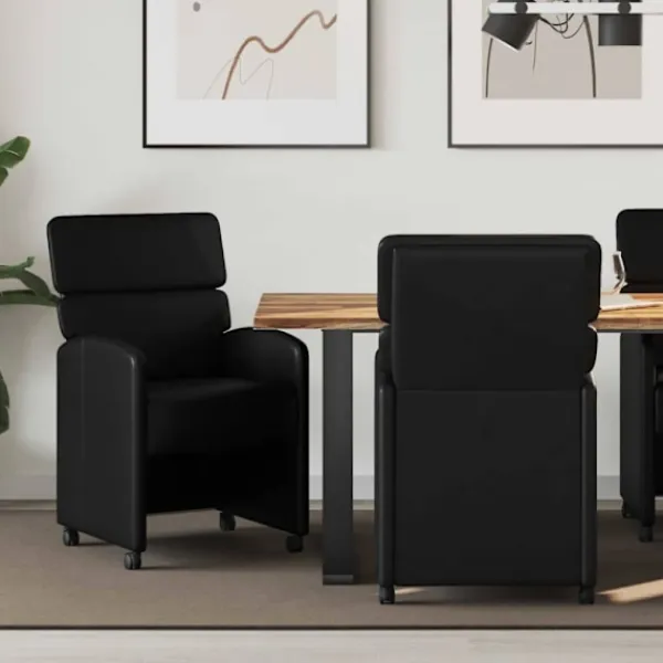 vidaXL Kontorsmöbler>Matstolar med hjul 2 pcs Svart 58 x 65 x 98 cm Konstläder