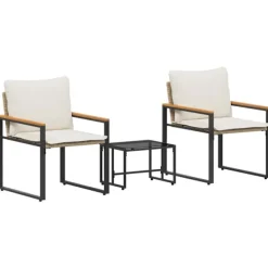 vidaXL Balkongmöbler>Möbelset med kudde 3 pcs Beige och krämvit Rotting