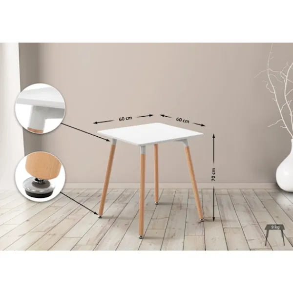 BellaFurn Matbord>MDF Köksbord - Matbord - Justerbar stabilitet för ojämna våningar Färg: Vit | Storlek: 60 cm