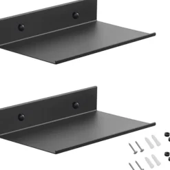 Hyllor>Metallväggshyllor, 2 st 20 cm svart flytande hylla, väggmonterad duschhylla, väggmonterade rektangulära hyllor med hål och skruvar