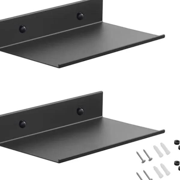 Hyllor>Metallväggshyllor, 2 st 20 cm svart flytande hylla, väggmonterad duschhylla, väggmonterade rektangulära hyllor med hål och skruvar