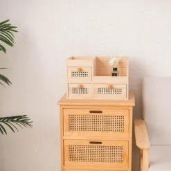 Byråer>Mini Bambu Byrå (Omonterad), 3 lådor med hyllor, för studierum/kök/sovrum