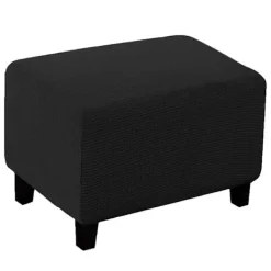 Sittpuffar>juk Polyester Stretch Rutig Jacquard Ottoan Överdrag odern Rektangulär Fotpall Black