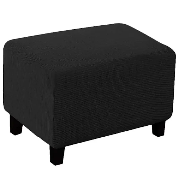 Sittpuffar>juk Polyester Stretch Rutig Jacquard Ottoan Överdrag odern Rektangulär Fotpall Black