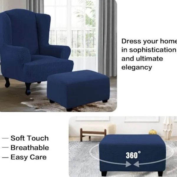 Sittpuffar>Mjuk stretchig fyrkantig sittpufföverdrag, mjukt jacquard fotstödsskydd för att skydda fotstöd, sittpufföverdrag med elastisk botten, maskintvättbar - S-N | Fyndiq