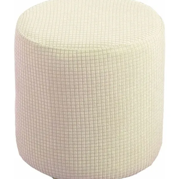 Sittpuffar>Mjukt Jacquard Ottoman Pufföverdrag, 30x30cm, Mjölkvit, Stretch Fyrkantigt/Runt Fotpallsskydd med Elastisk Botten