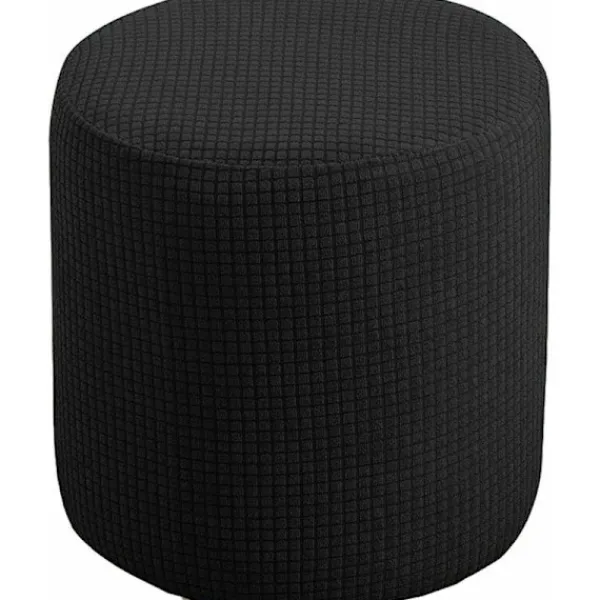 Sittpuffar>Mjukt jacquard ottoman pufföverdrag med elastisk botten i svart, 30x30cm