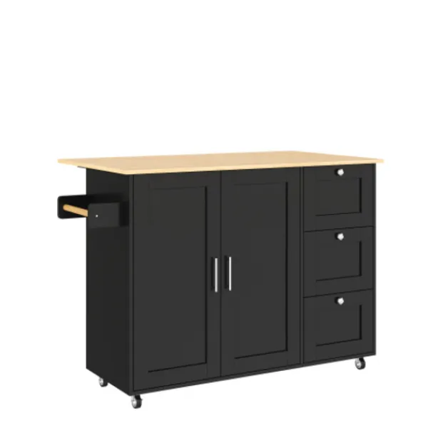 Köksö>Mobilt köksbord 135cm – ekpanel & 3 lådor – hopfällbart multifunktionsbord med handdukshängare