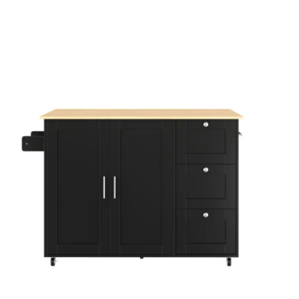 Köksö>Mobilt köksbord 135cm – ekpanel & 3 lådor – hopfällbart multifunktionsbord med handdukshängare