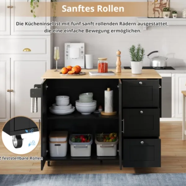 Köksö>Mobilt köksbord 135cm – ekpanel & 3 lådor – hopfällbart multifunktionsbord med handdukshängare