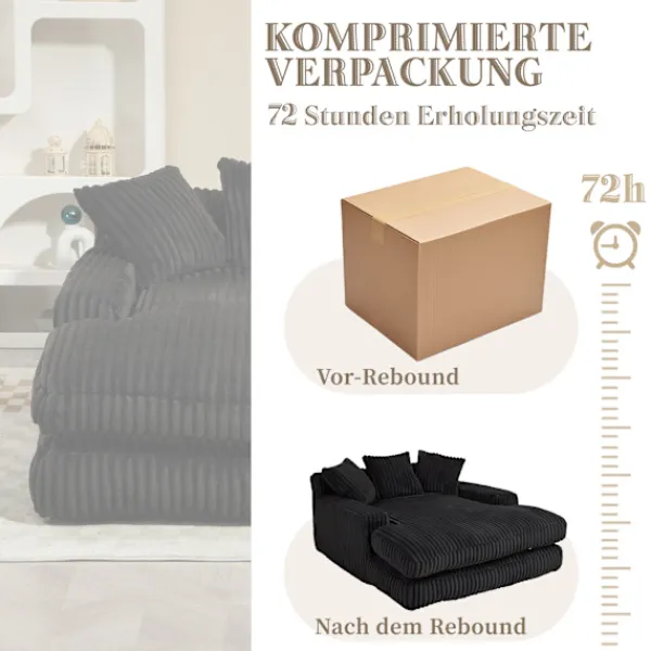 Soffor>Modern Corduroy Tuftad Bäddsoffa Svart, Molnsoffa med 3 Mjuka Kuddar, Bekväm Enkel Golvsoffa för Vardagsrum, Lägenhet och Kontor