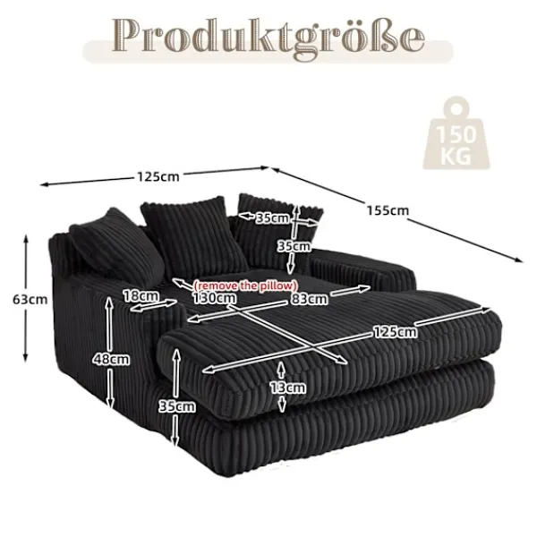 Soffor>Modern Corduroy Tuftad Bäddsoffa Svart, Molnsoffa med 3 Mjuka Kuddar, Bekväm Enkel Golvsoffa för Vardagsrum, Lägenhet och Kontor