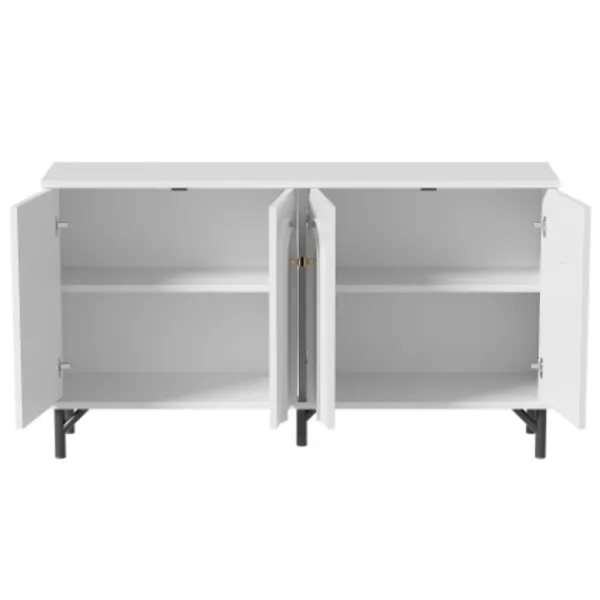 Sideboards>Modern 4-dörrars skänk – vit, 140 cm – stilren design, 3D-båge framtill, justerbara insatser – Mångsidigt förvaringsutrymme för vardagsrum