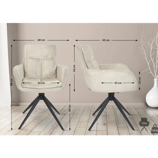 BellaFurn Stolar>Modern matsalstol - fåtöljstil - sittande bekvämt med 180 ° vridfunktion | Färg: grädde