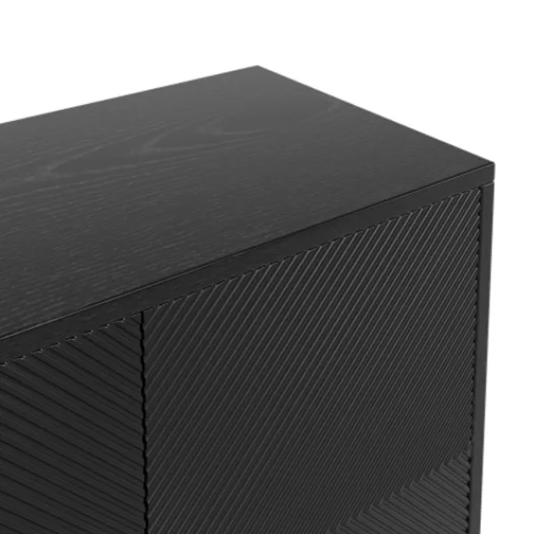 Sideboards>Modern skänk 160cm svart, 4 dörrar med guldhandtag, högblanka ben & upphöjd textur