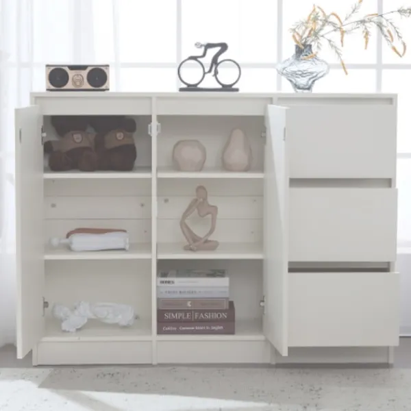 Sideboards>Modern skänk med lådor och hylla | Mångsidig förvaring i vitt