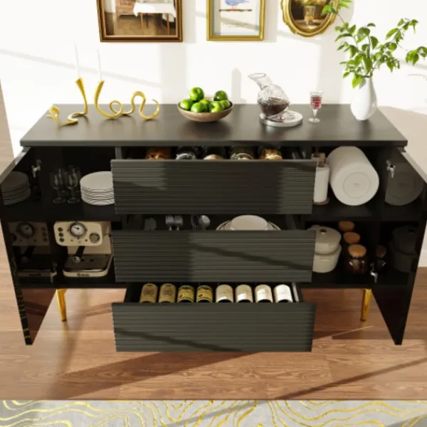 Sideboards>Modern svart byrådesign – matsal med gulddetaljer, 3 lådor