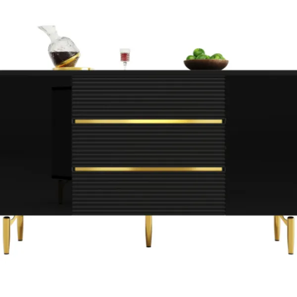 Sideboards>Modern svart byrådesign – matsal med gulddetaljer, 3 lådor