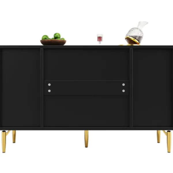 Sideboards>Modern svart byrådesign – matsal med gulddetaljer, 3 lådor