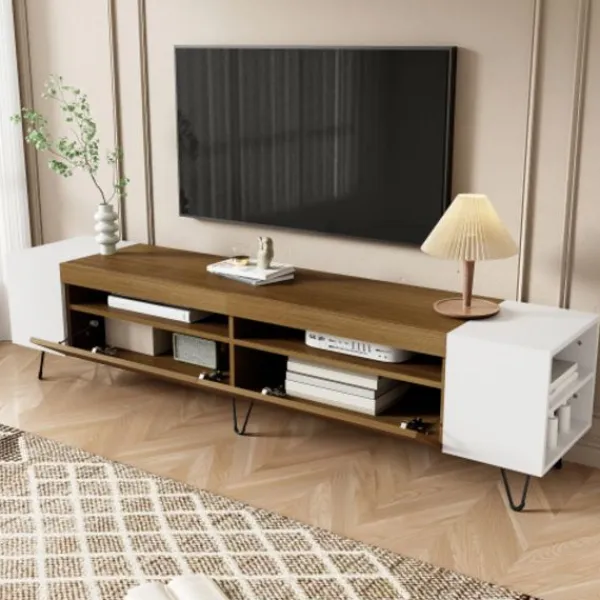 Tv-Bänkar>Modernt TV-skåp, vit och träoptik – längd 180 cm