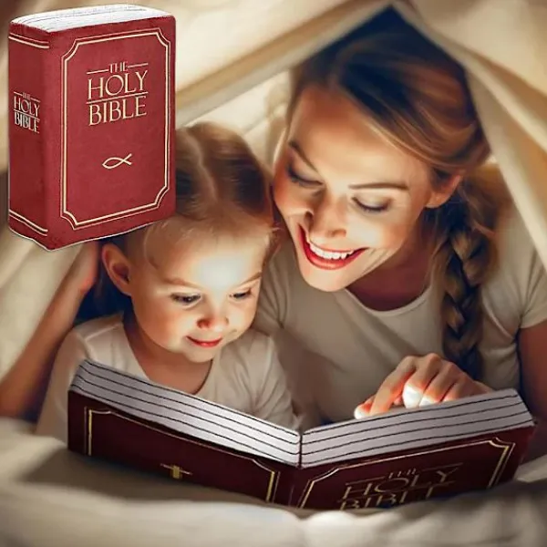 EURL Sittpuffar>Mysig Tro-Bibel Kudde Öppningsbar Bok Plysch Kudde för Heliga Bibeln Barn Kramkudde Present, Röd