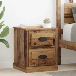 vidaXL Sängar>Nattduksbord med låda 2 pcs Gammalt trä 39 x 39 x 47,5 cm