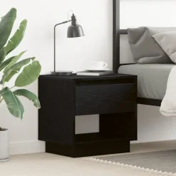 vidaXL Sängar>Nattduksbord med låda Svart Ek 45 x 34 x 44 cm Konstruerat trä