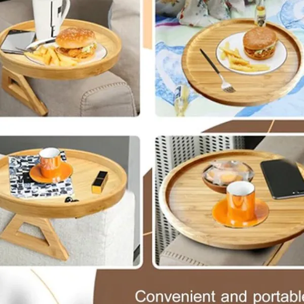 Småbord>Naturlig bambu soffa Armstöd Clip-on bricka 25*25cm