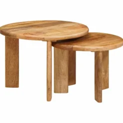 vidaXL Småbord>Nesting Kaffe Bord 2 pcs Brun Massivt mangoträ