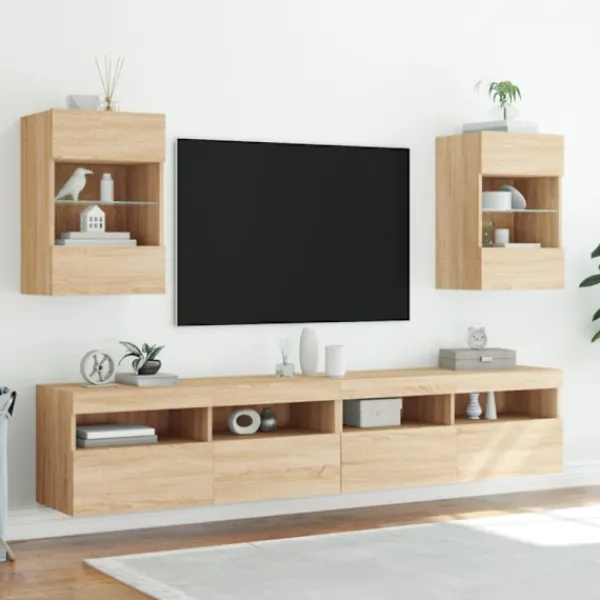 vidaXL Tv-Bänkar>Nástenné skrinky s LED osvetlením pre TV 2 st sonoma-ek 40x30x60,5 cm