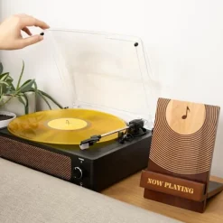 Hyllor>Nu Spelas Vinyl-Skivställ Klassisk Trä Nu Spelas Skivhållare Ställ Vinyl Nu Spelas Skylt