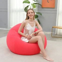 Sittsäckar>Ny PVC flockad uppblåsbar lat soffa sfärisk soffstol hopfällbar fritidsstol för utomhusbruk pink