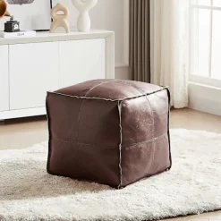 Sittpuffar>Ofylld Fyrkantig Faux Läder PU Puff, Supermjuk Handgjord Ottoman Dekoration, Förvaringslösning, Fotstöd, för Balkong Kontor Inomhus, Brun