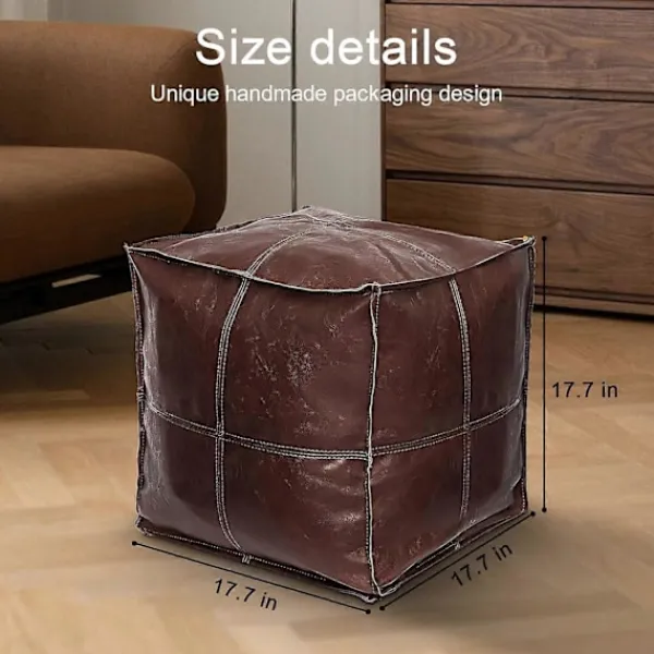 Sittpuffar>Ofylld Fyrkantig Faux Läder PU Puff, Supermjuk Handgjord Ottoman Dekoration, Förvaringslösning, Fotstöd, för Balkong Kontor Inomhus, Brun