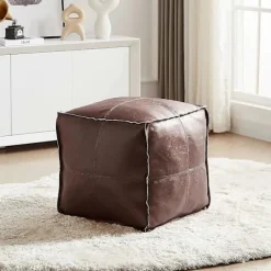 Sittpuffar>Oofylld Fyrkantig Faux Läder PU Puff, Supermjuk Handgjord Ottoman Dekoration, Förvaringslösning, Fotstöd, för Balkong Kontor Inomhus, Brun