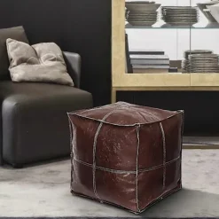 Sittpuffar>Oofylld Fyrkantig Faux Läder PU Puff, Supermjuk Handgjord Ottoman Dekoration, Förvaringslösning, Fotstöd, för Balkong Kontor Inomhus, Brun