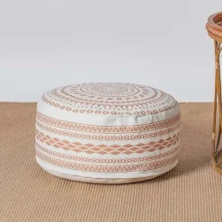 Sittpuffar>Osydda runda pufföverdrag, Boho Geometriskt Ottomanöverdrag med Handtagsdesign, för Vardagsrum, Sovrum, Uteplats (Orange, 45x45x20cm)