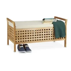 Northix Kistor & Koffertar>Ottoman Bänk Valnöt Förvaringssits med linnekudde, Förvaringsbänk 46,5x92,6x49cm