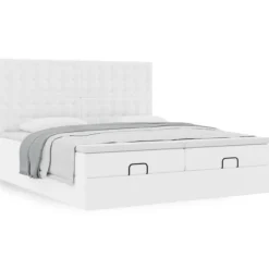 vidaXL Sängar>Ottoman sängram med madrasser vit 180x200 cm konstläder