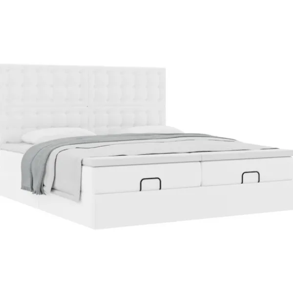 vidaXL Sängar>Ottoman sängram med madrasser vit 180x200 cm konstläder