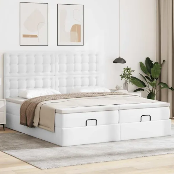 vidaXL Sängar>Ottoman sängram med madrasser vit 180x200 cm konstläder