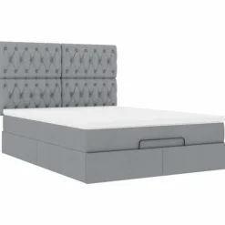 vidaXL Sängar>Ottoman sängram med madrass ljusgrå 140x200 cm tyg
